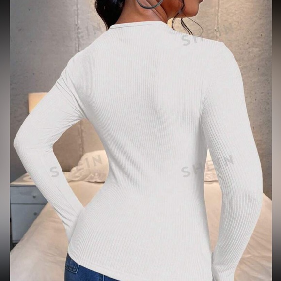 **NWT** SHEIN long sleeve white ribbed tee - L - Picture 3 of 8